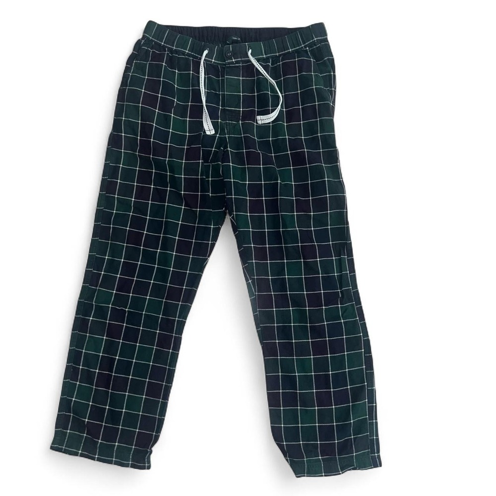 H&M Men's Green Navy Plaid Lounge Pajama Pants Medium 100% Cotton